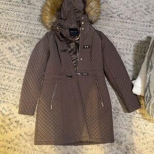 Ivanka Trump Brown Quilted Ski Jacket with Faux Fur Hood